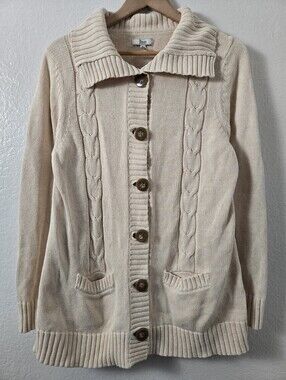 Bass Cream Classic Cable-knit Cardigan